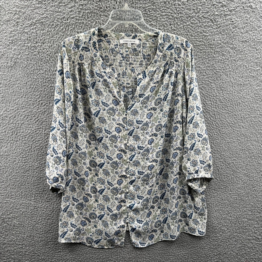 Women Floral Tunic Top 1X Rose Purple Smocked Boho Artsy Lightweight‎ Romantic